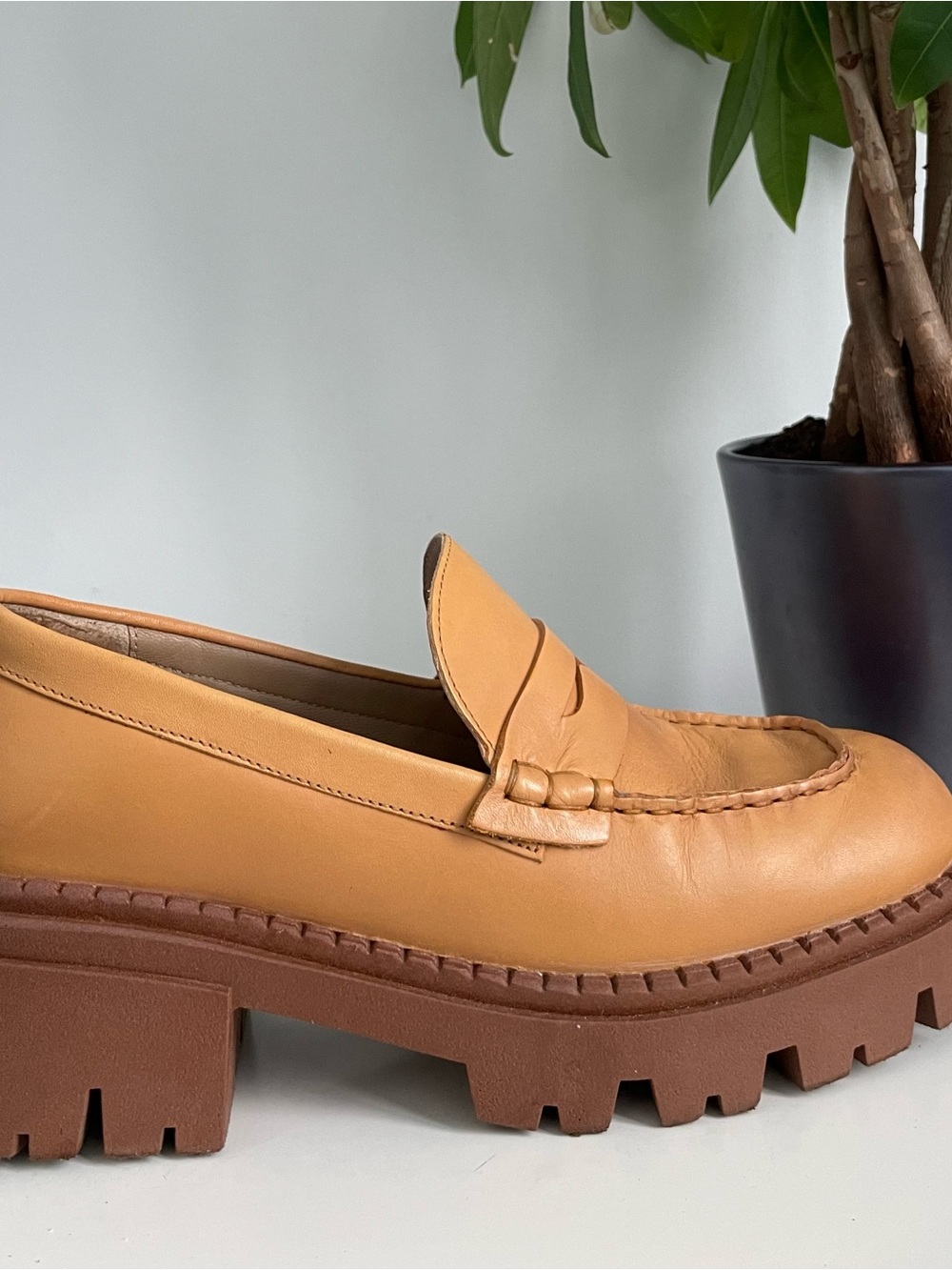 Women Size 6.5 Free People Lyra Penny Loafers Platform Lug Sole Chunky Shoes